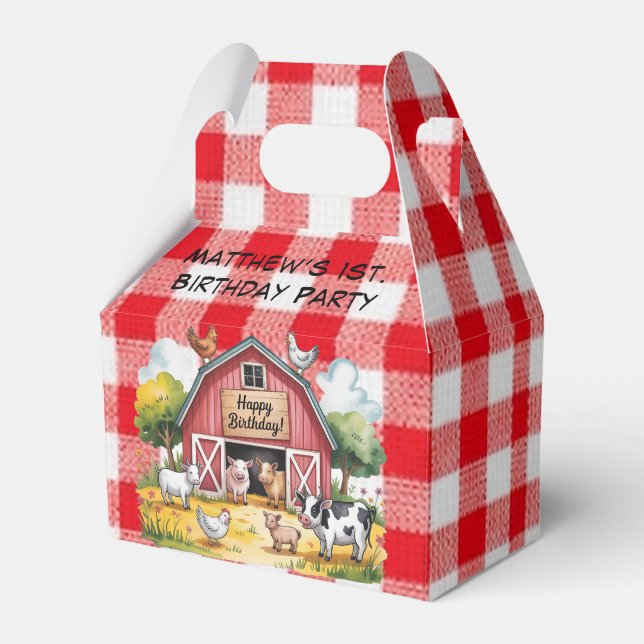 Barnyard Animals 1st. Birthday Party Geschenkschachtel (Vorderseite)