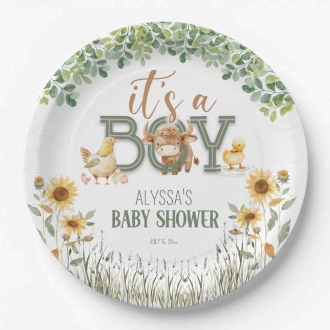 Barnyard Animals Baby Boy Baby Dusche Pappteller (Vorderseite)