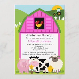 Barnyard Animals Baby Dusche Einladung Pink Girls