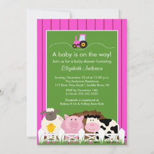 Barnyard Animals Baby Dusche Einladung Pink Girls