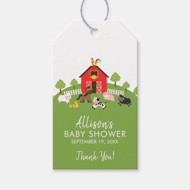 Barnyard Animals Baby Dusche Gefallen Geschenk Tag Geschenkanhänger (Vorderseite)