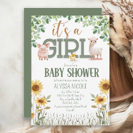 Barnyard Animals Baby Girl Baby Dusche Einladung