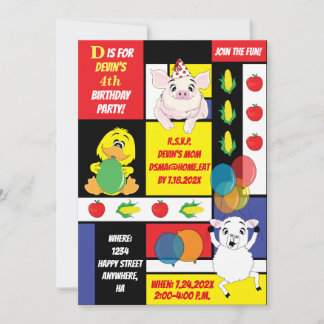 Barnyard Animals Geburtstagsparty Einladung