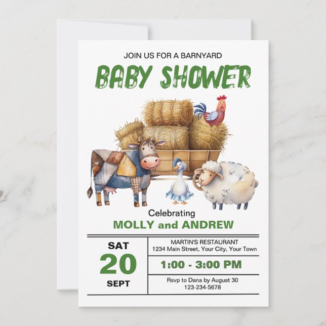 Barnyard Baby Shower Einladung (Vorderseite)