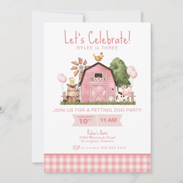 Barnyard Birthday Einladung ・ Farm Animal Party (Vorderseite)