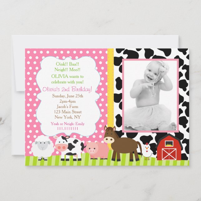 Barnyard Birthday Invitations Girl (Devant)