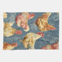 Barnyard Chickens and Botanical Pattern Design Geschirrtuch