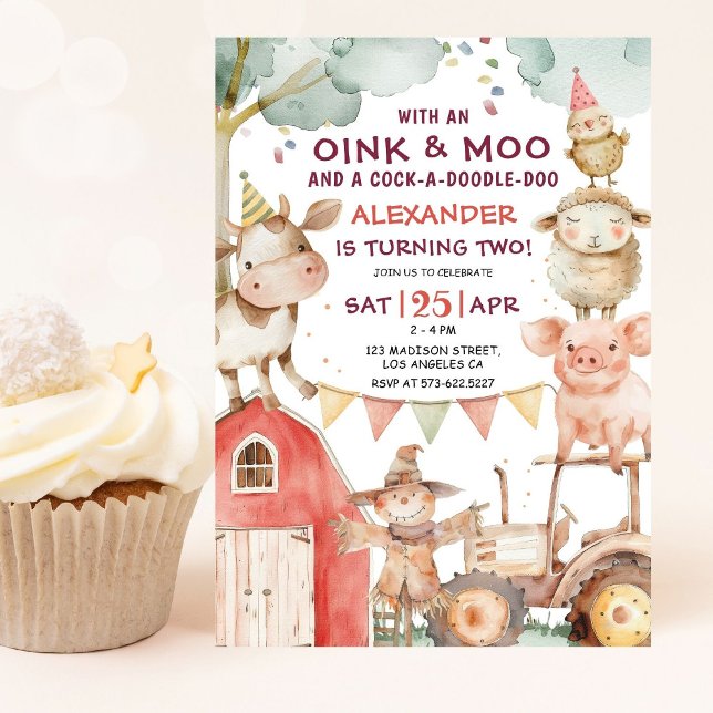 Barnyard Cute Boy Farm 2e Invitation anniversaire (Créateur téléchargé)