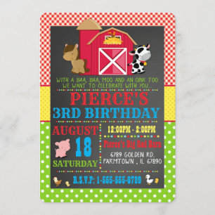 Barnyard Farm Animal Anniversaire Fête Invitation