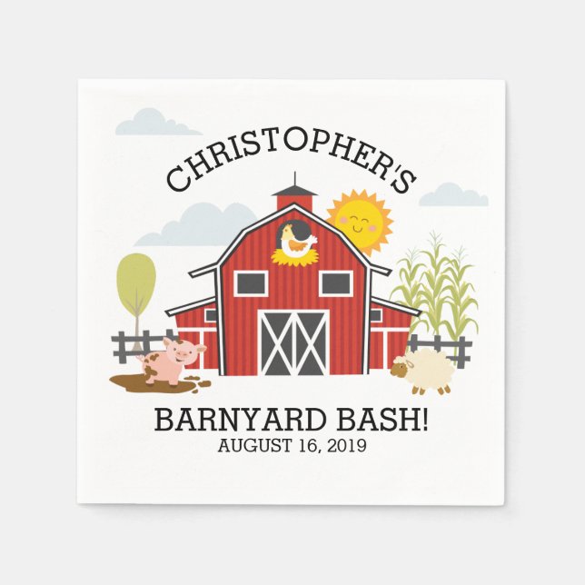 Barnyard Farm Animal Birthday Party Napkin Serviette (Vorderseite)