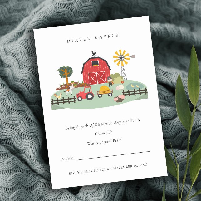 Barnyard Farm Animal Diaper Raffle Baby Dusche Begleitkarte (Von Creator hochgeladen)