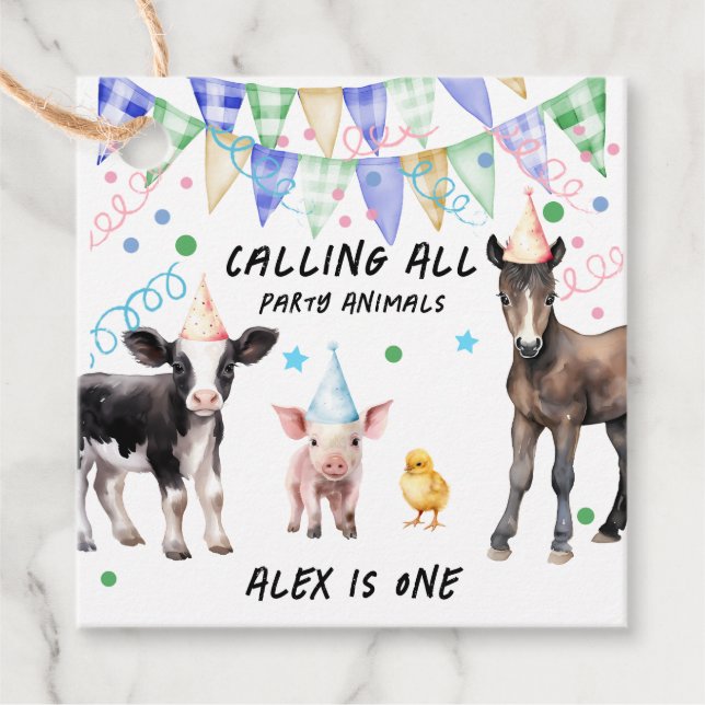 Barnyard Farm Animals 1. Geburtstag Geschenkanhänger (Vorderseite)