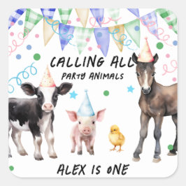 Barnyard Farm Animals 1. Geburtstag Quadratischer Aufkleber