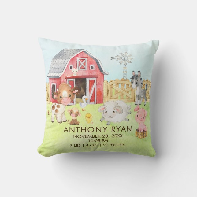 Barnyard Farm Animals Baby Birth Stats Pillow Kissen (Vorderseite)