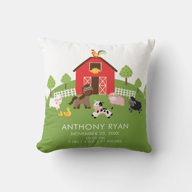 Barnyard Farm Animals Baby Birth Stats Pillow Kissen (Vorderseite)