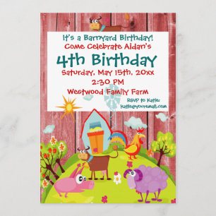 Barnyard Farm Animals Barnwood Birthday Einladung