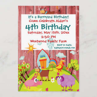 Barnyard Farm Animals Barnwood Birthday Einladung