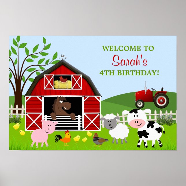 Barnyard Farm Animals Birthday Poster (Vorne)