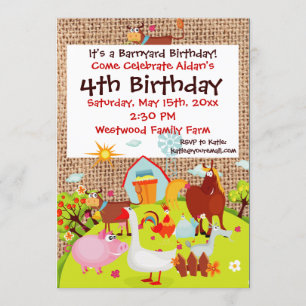Barnyard Farm Animals Burlap zum Geburtstag Einlad Einladung