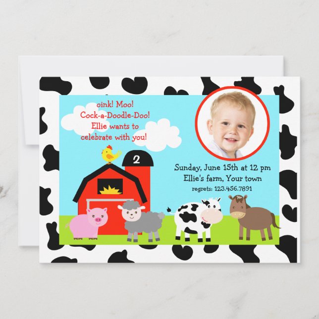 Barnyard Farm Animals Photo Invitations d'annivers (Devant)