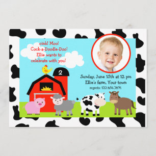 Barnyard Farm Animals Photo Invitations d'annivers