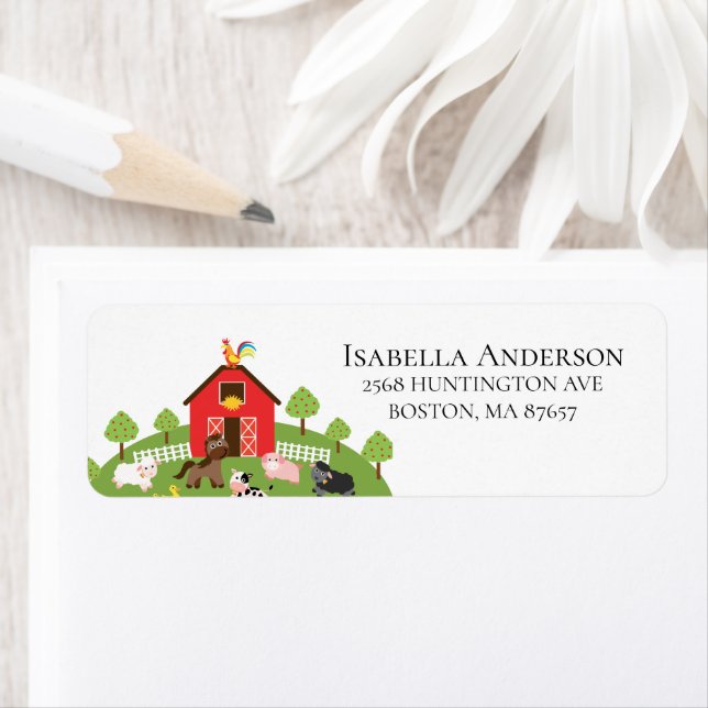 Barnyard Farm Animaux Baby shower Étiquette de adr (En situation)