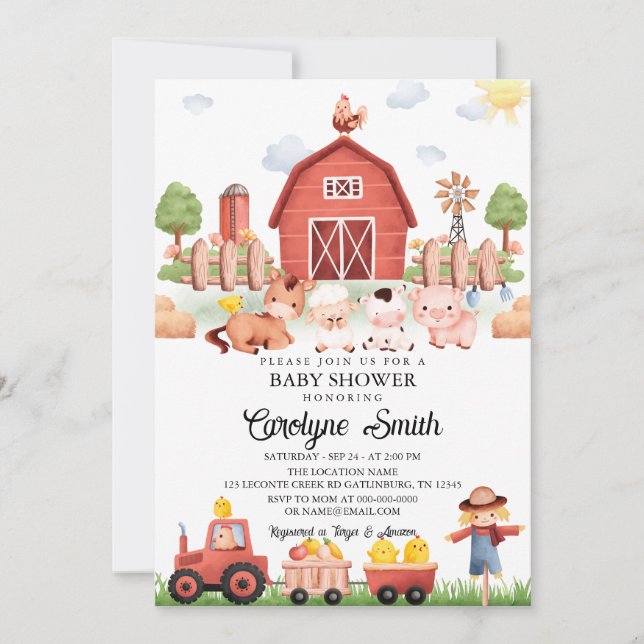 Barnyard Farm Animaux Baby shower Invitation (Devant)