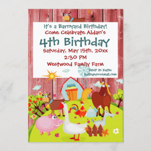 Barnyard Farm Animaux Red Wood Invitation Annivers