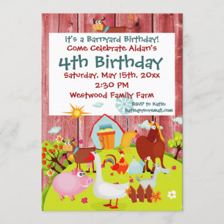 Barnyard Farm Animaux Red Wood Invitation Annivers