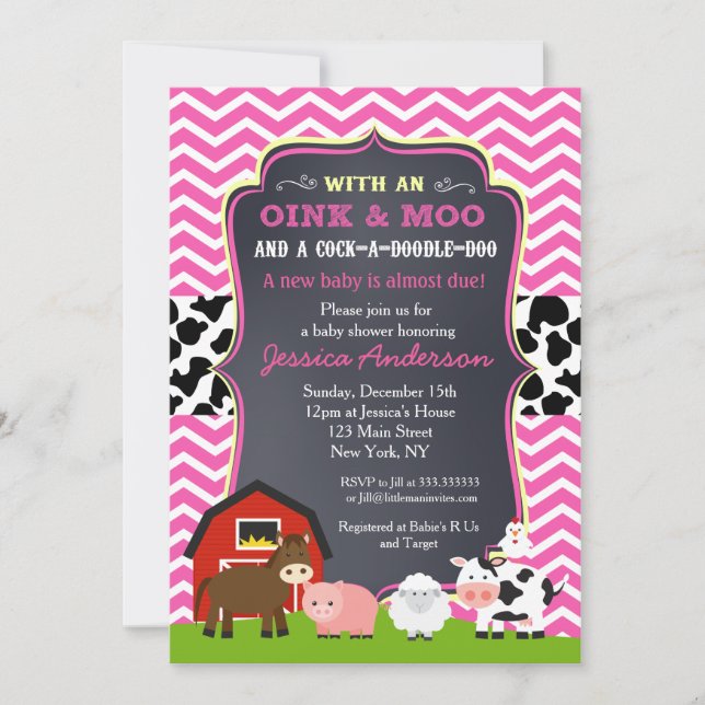 Barnyard Farm Baby Shower Invitations (Devant)