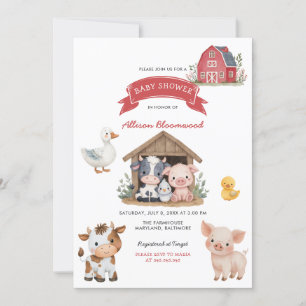 Barnyard Farm Niedlicher Tiere Kinderdusche Einladung