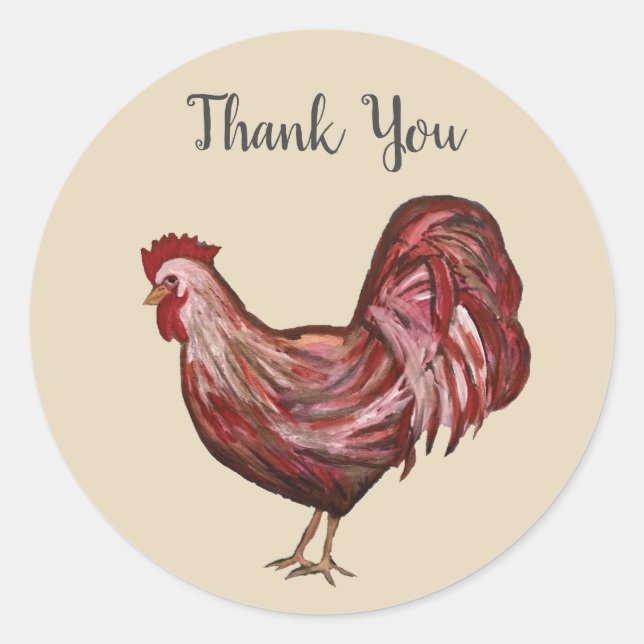 Barnyard Farm Party Rooster Danke Stickers (Vorderseite)