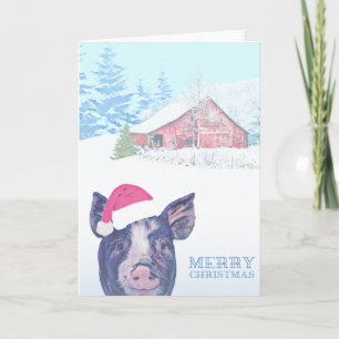 Barnyard Farm Pig Weihnachtskarte Frohe Weihnachte Karte