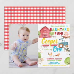 Barnyard Fun 1. Geburtstag Party Farm Animals Foto Einladung