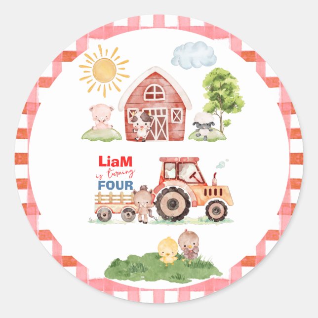 Barnyard Fun Any Age Birthday Runder Aufkleber (Vorderseite)