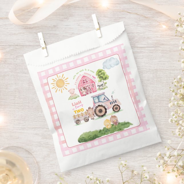 Barnyard Fun Pink 2nd Birthday  Geschenktütchen (Ausgeschnitten)