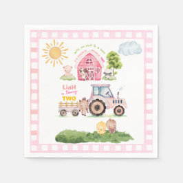 Barnyard Fun Pink 2nd Birthday  Serviette