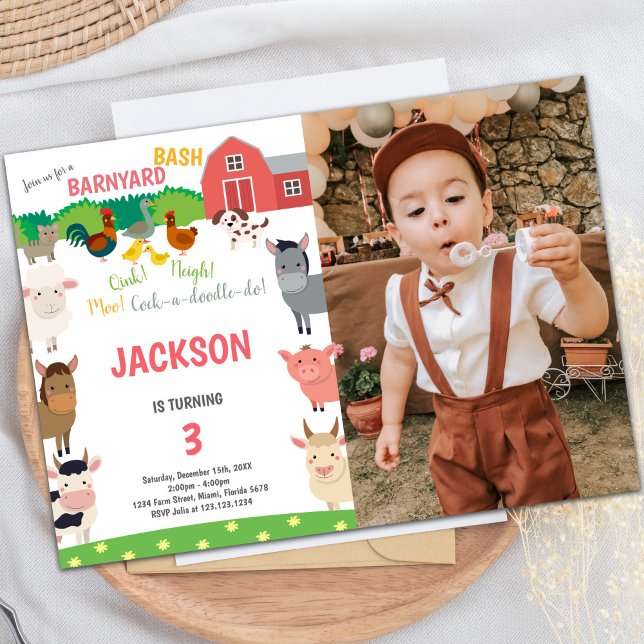 Barnyard Geburtstagseinladungen mit Foto Einladung (Barnyard birthday invitations with photo)