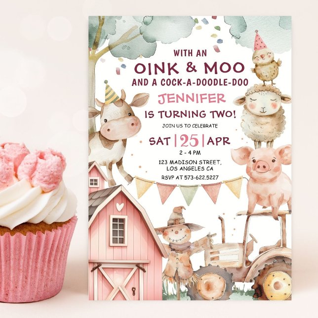 Barnyard Girl Pink Farm 2. Geburtstag Einladung (Von Creator hochgeladen)
