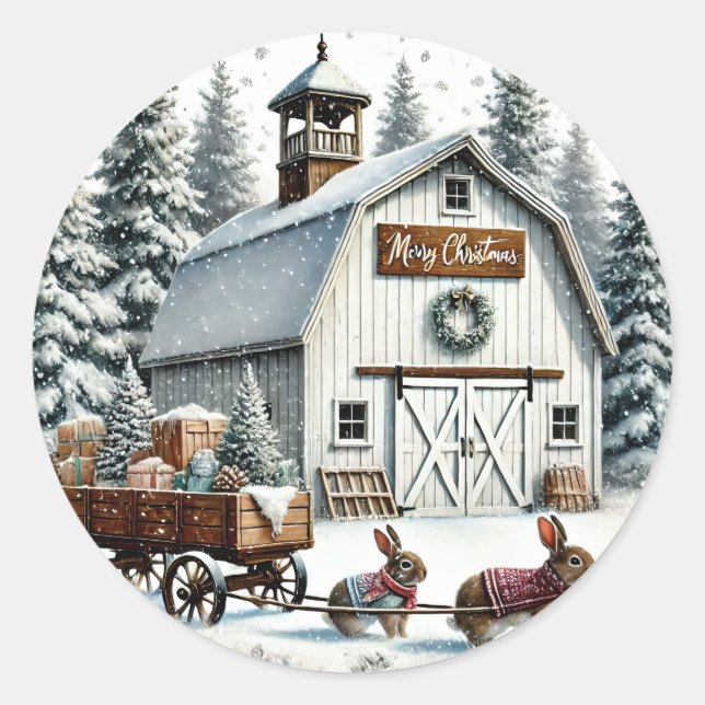 Barnyard, Kaninchen, die mit Geschenken den Wagen  Runder Aufkleber (Vorderseite)