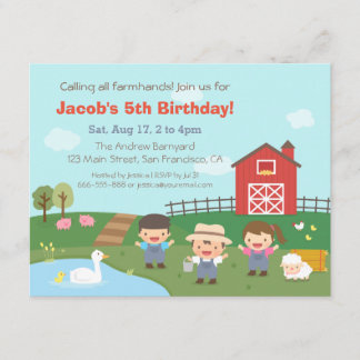 Barnyard-Landarbeiter-Kindergeburtstag-Party Einladung