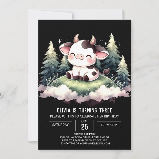 Barnyard Printable Cow Birthday Einladung (Vorderseite)