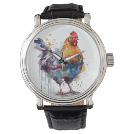 Barnyard Splendor: Aquarellenhenne Armbanduhr