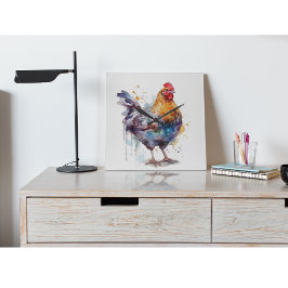 Barnyard Splendor: Aquarellenhenne Quadratische Wanduhr