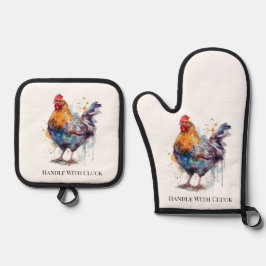 Barnyard Splendor: Wasserfarbenhen, benutzerdefini Ofenhandschuh & Topflappen-Set