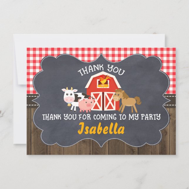 Barnyard-Tafel-Rahmen-Geburtstag danken Ihnen zu Dankeskarte (Vorderseite)