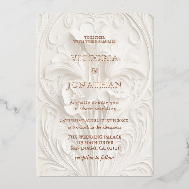 Barocco Floral Wedding Folieneinladung (Vorderseite)