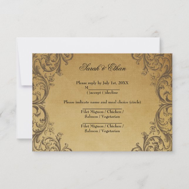 Barock-antike Gold-Hochzeitskarten RSVP Karte (Vorderseite)