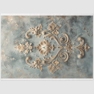Barock Blau Gold Prägeeffekt Demask Muster Seidenpapier