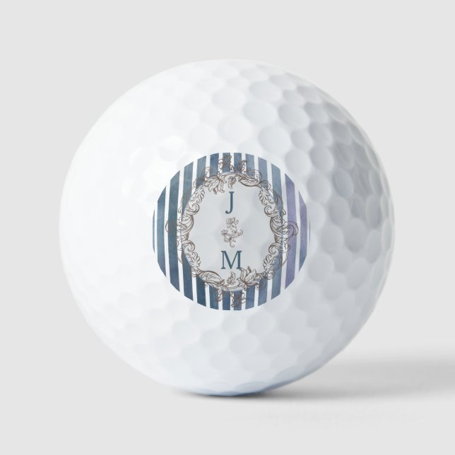 Barock Blaugraue Wasserfarbe Streifen Golfball (Vorderseite)